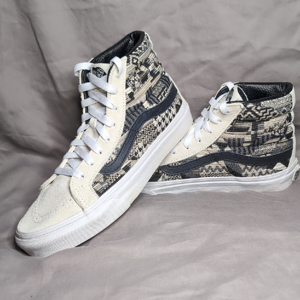 Vans Black and Cream Patterned High-Tops
